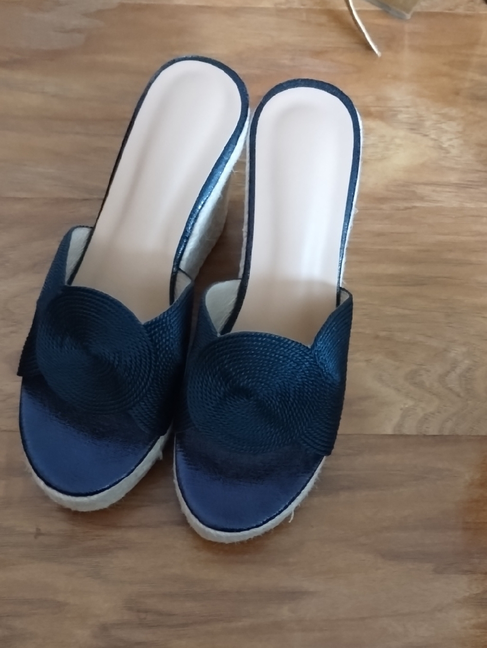 Navy Slide Espadrille Heels for Women